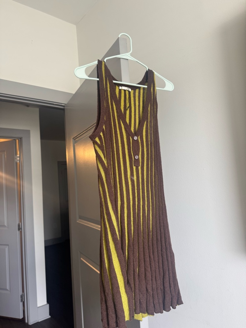Brown and Yellow Striped Knit Tank Dress